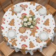 thumbnail image 3 of Round Tablecloth Cute Christmas Pattern Waterproof Oil Proof Polyester Table Cloth Cover Decor for Home Dining Outdoor,Patio,Parties, 54" Dia. Gingerbread Man Cane Candy Xmas Tree, 3 of 9