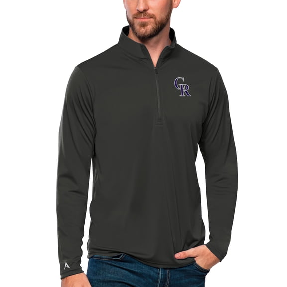 Men's Antigua Charcoal Colorado Rockies Tribute Quarter-Zip Pullover Top