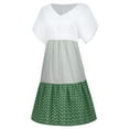 thumbnail image 4 of CHOK Robe Mini Décontractée pour Femme Grande Taille Été Ample Mode Patchwork Col en V à Rayures à Pois Manches Courtes Volant Ourlet à Étages en Lin Robe de Plage Soleil en Liquidation, 4 of 5
