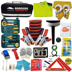 Image of Roadside Assistance Emergency Kit - Multipurpose Emergency Pack Car Premium Road Kit Essentials Jumper Cables Set (8 Foot) Automotive Roadside