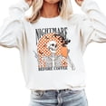 thumbnail image 2 of Nightmare Before Coffee Sweatershirt for Women and Teens Funny Retro Skeleton Halloween White Sweatshirt Adult Medium, 2 of 5
