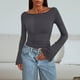 thumbnail image 3 of Blusas para mujer,Blusa estampada para mujer, camiseta de manga larga con cuello redondo, poliéster acanalado, top informal verde oliva, sopatenor, 3 of 9