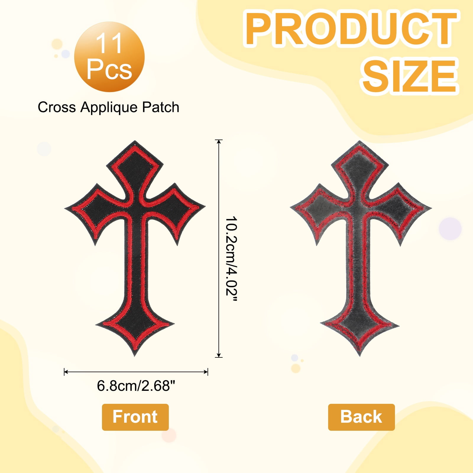 Uxcell Cross Iron on Patches, Embroidered Sew on Applique Repair Patch for Backpacks Clothing Shoes Hats DIY Black/Red