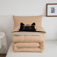 thumbnail image 5 of Manfei Kawaii Cat King Size Comforter Sets, Simple Art Animal Comforters King Size, Black Beige, Gray Reversible, 3-Piece, 1 Comforter and 2 Pillowcases, 5 of 7