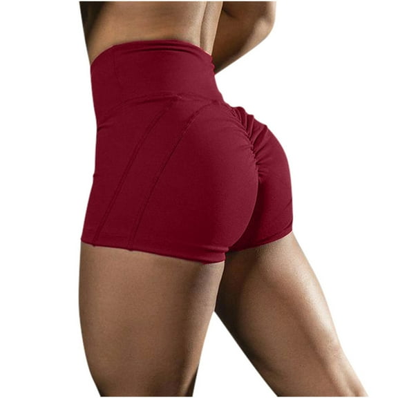 Women's Seamless Stretch Yoga Exercise Shorts Leggings High Waist Slim Fit Solid Pleated Running Workout Shorts A1