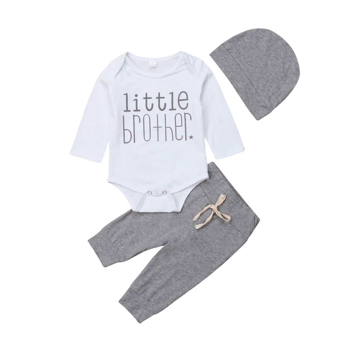Honganda Newborn Infant Baby Boy Little Brother s Romper Tops Pants Trousers Hat Outfit Set Gray