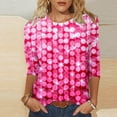 thumbnail image 2 of Besolor Hauts Scintillants pour Femmes Manches 3/4 T-Shirts Imprimés Pailletés Décontractés Col Rond Tuniques Tendance Blouses de Travail, 2 of 3