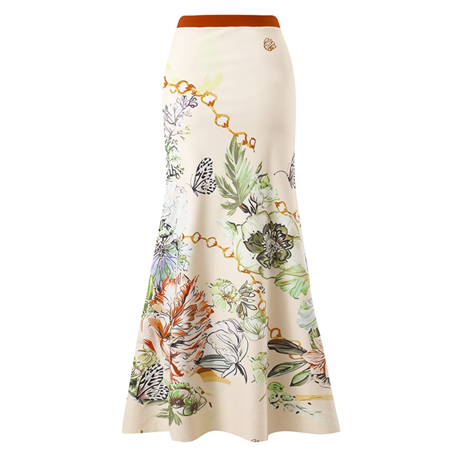 ZQGJB Sexy One Piece Tankini Swimsuit with Chiffon Wrap Around Long Skirt for Women Vintage Summer Floral Printed Tummy Control Bathing Suit 2 Piece Set #16-Orange L