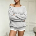 thumbnail image 5 of Women's Casual Off Shoulder Sweatshirt Long Sleeve Waffle Knit Loose Pullover Top with Pockets Solid Color Fashion Hoodie Cozy Oversized Sweater, 5 of 5
