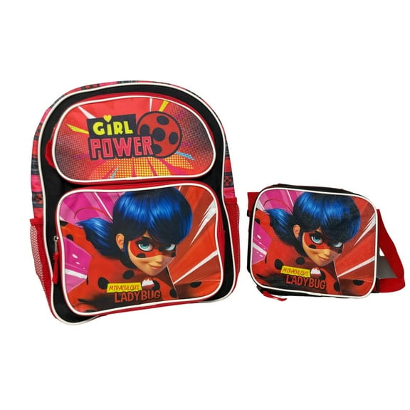 Miraculous Ladybug 16 Inches Large School Backpack With Matching Lunch Bag Set