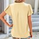 thumbnail image 4 of Blusa de manga con volantes hueca Escote en V Blusa de manga corta de color liso Top para mujer Lady Girl Amarillo XL, 4 of 6