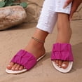 thumbnail image 4 of KIJBLAE Women's Color Block Flat Slide Sandals, Open Toe Non Slip Casual Slippers Summer Beach Vacation Outdoor Daily Wear Hot Pink 43, 4 of 9