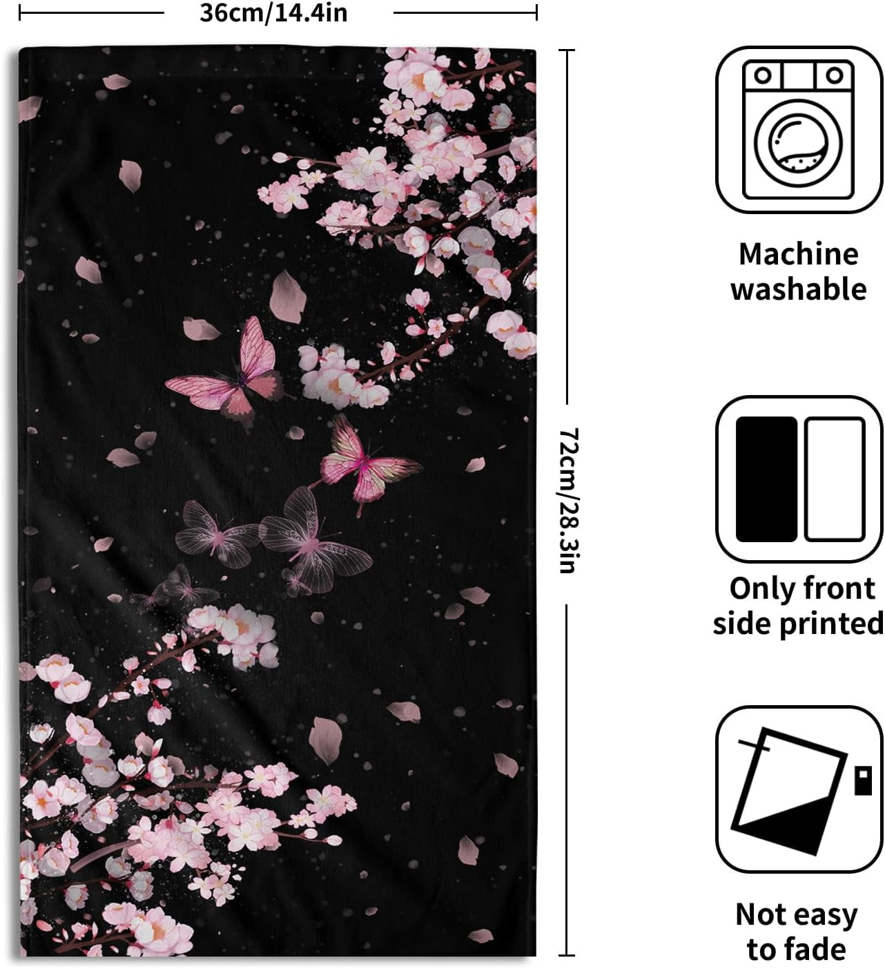 Pink Cherry Blossom Hand Towel - Abstract Butterflies Bath Face Towels Set of 2 Blossoming Sakura Flowers Branch Tea Towels Guest Towels Kitchen Dish Towel Decor