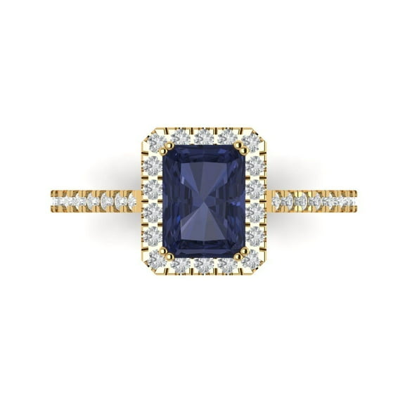Clara Pucci 14K Yellow Gold 1.86ct BlueSapphire Solitaire with Accents Ring