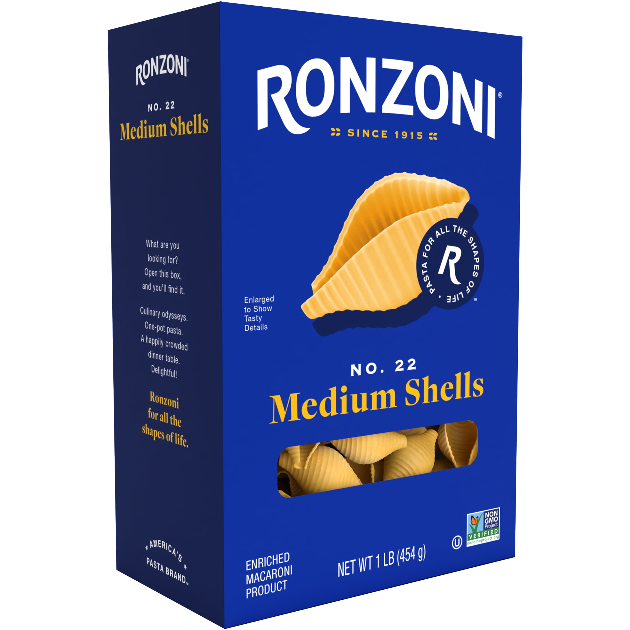 (2 pack) Ronzoni Medium Shells, 16 oz, Non GMO, Mid-Size for Thick Sauces and Salads, (Shelf Stable) Box