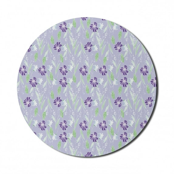 Floral Mouse Pad for Computers, Lilac Tones Peduncles Hand Picked Flowers Sketch Style Pattern, Round Non-Slip Thick Rubber Modern Gaming Mousepad, 8" Round, Ceil Blue Multicolor, by Ambesonne