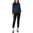 thumbnail image 2 of INSPIRE CHIC Blouse Satinée Unie à Manches Longues pour Femme à Col Noué S Bleu Foncé, 2 of 5