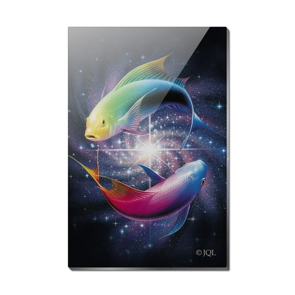 Pisces Zodiac Symbol Fish in Space Yin Yang Rectangle Acrylic Fridge Refrigerator Magnet