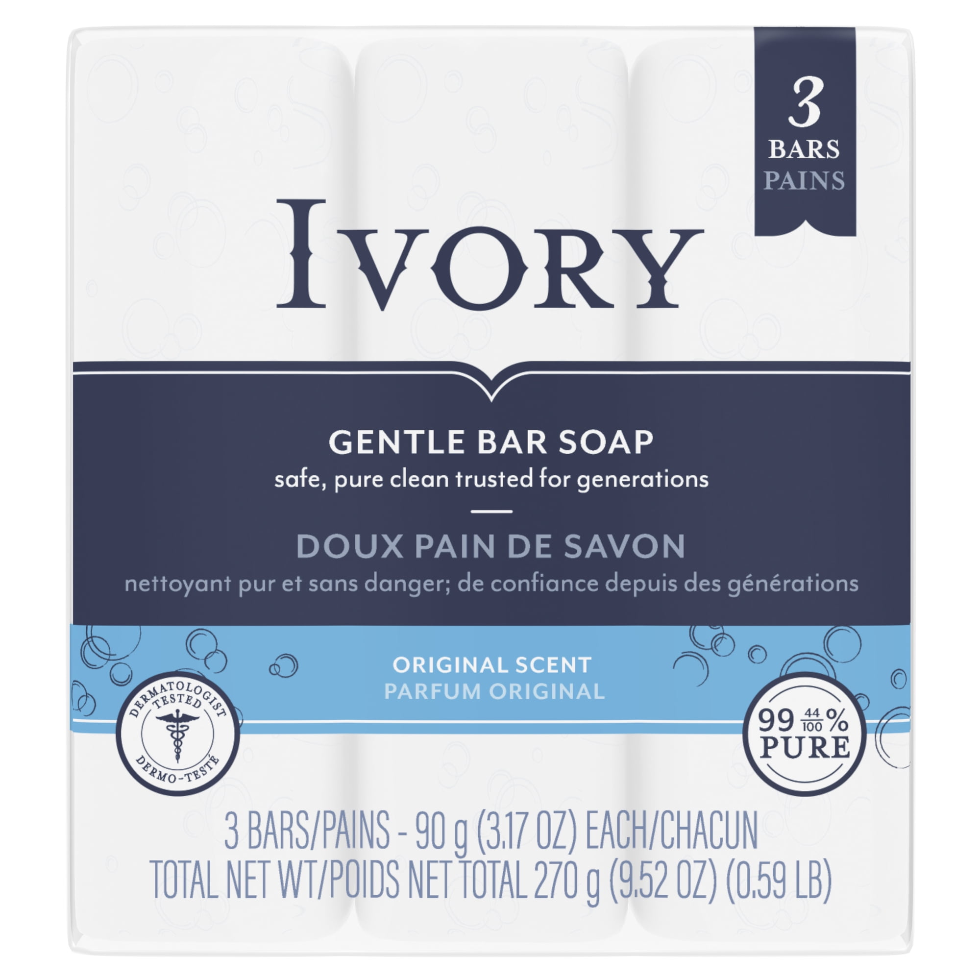 Ivory Gentle Bar Soap, Original Scent, 3.17 oz., 3 Count