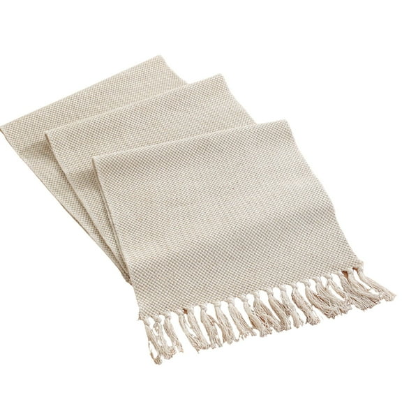 Farmhouse Table Runner, Vintage Rustic Table Runner, Cotton Braided Coffee Table Runner, Beige Woven Table Runner