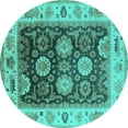 thumbnail image 1 of Ahgly Company Machine Washable Indoor Round Oriental Turquoise Blue Traditional Area Rugs, 5' Round, 1 of 4