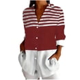 thumbnail image 3 of Craaazy Women's Striped Blouse Button Down Turn-Down Collar Long Sleeve Casual Top for Summer and Casual Outings Gifts, 3 of 5