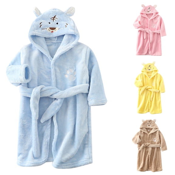 Bixock Unisex Toddler Robe for Girls Boys Hooded Robe Kids Fleece Bathrobe Children Loungewear Full Length Flannel Long Sleeve Waist Belt Indoor Outfit for Toddler Ages Fall Winter Sleepwear
