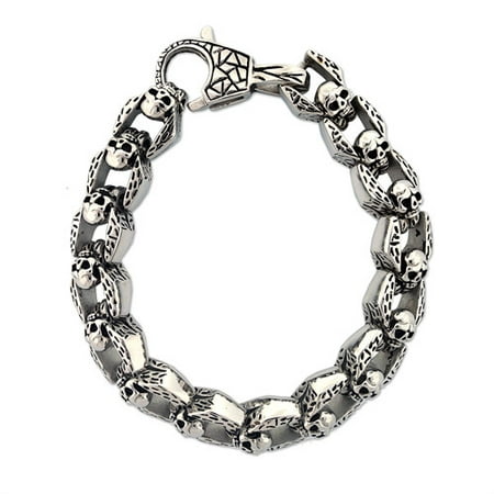 Men's Stainless Steel Skull Link Bracelet, 8-1/2"