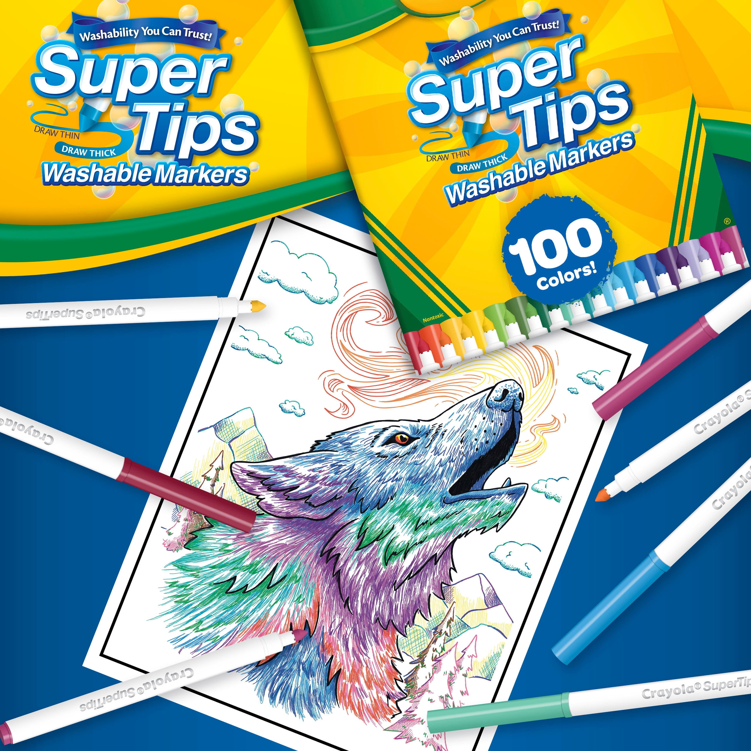 Super Tips Washable Markers, Broad/Fine Bullet Tip, Assorted Colors, 100/Set