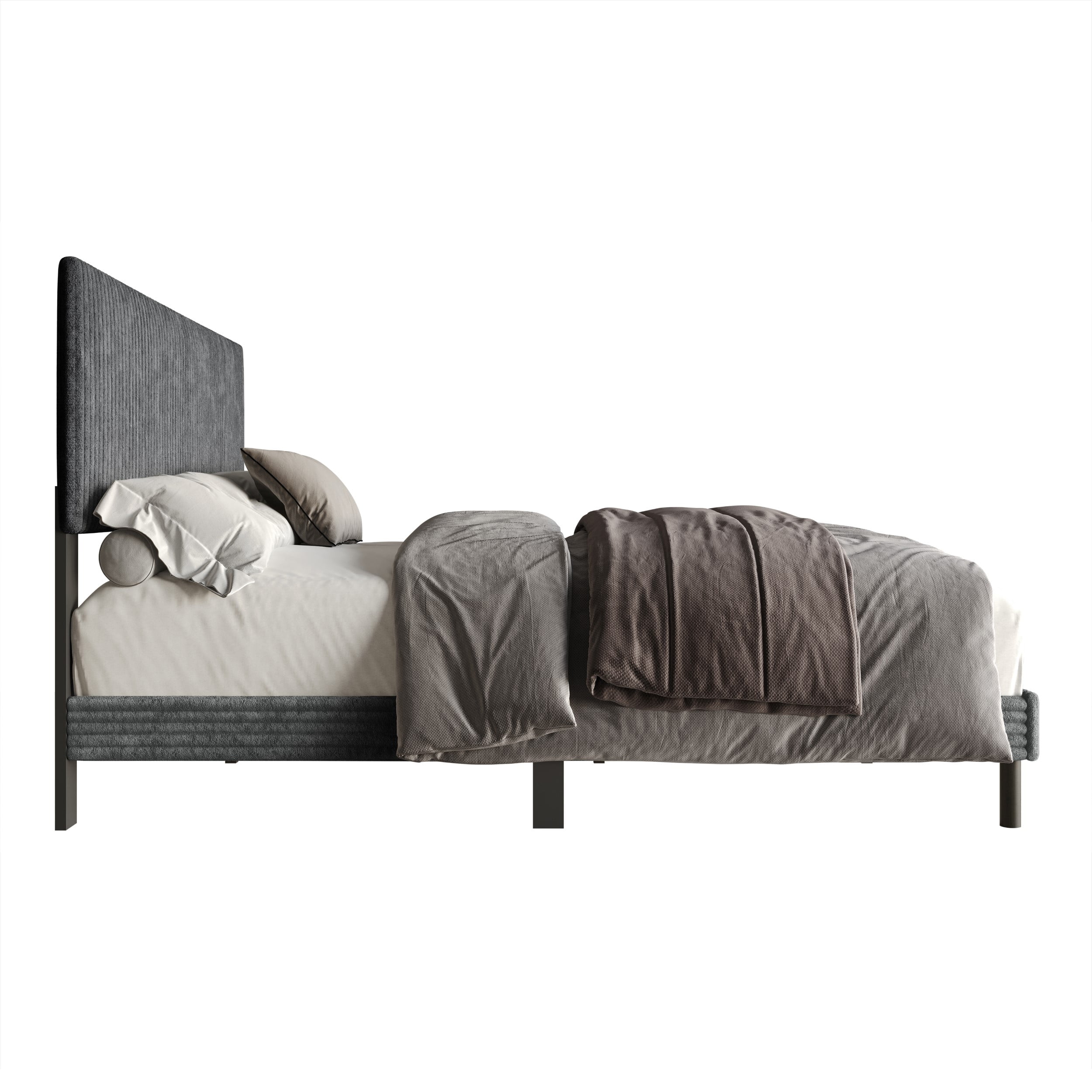 Home Design Osceola Queen Luxurious Corduroy Upholstered Panel Bed Framefor Adult, Gray, Easy Assembly, Box Spring Required (Sold Separately)