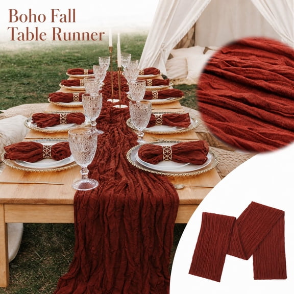 Engagement Party Table Decor Linen Table Runner 9.84X2.95Ft Boho Rustic For Fall Decor For Home Bridal Shower Wedding Christmas Home Decorations,Brick red