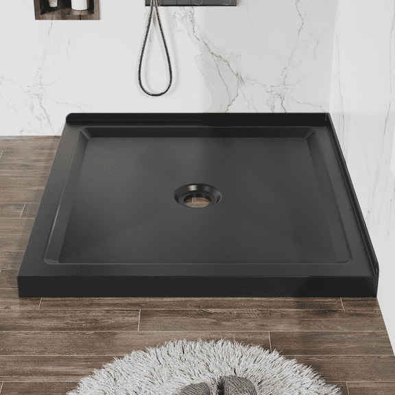 36"x36" Shower Base, Black, Center Drain, Double Threshold, Non-Slip Acrylic