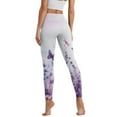 thumbnail image 2 of Renewold Butterfly Floral Violet Womens Yoga Leggings with Pockets Workout Leggings Ankle Pants Full Length High Waisted Slim Running Pants Non See-Through Printed Tights, XS, 2 of 8