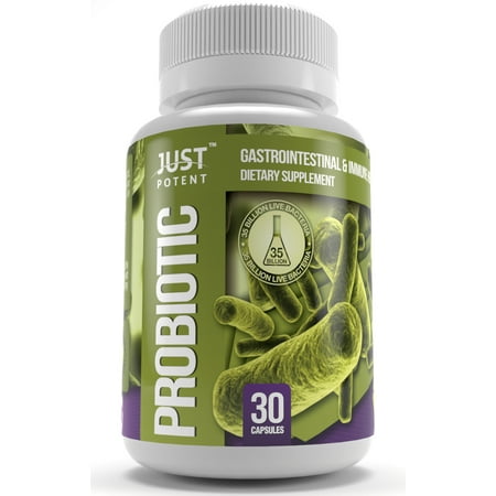 Just Potent Probiotic Supplement :: 35 Billion CFUs Per Capsule :: 8 Powerful and Essential Strains :: Guaranteed Potency & CFUs Through Expiration :: Survives Stomach