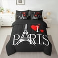 thumbnail image 2 of Homewish Cartoon Eiffel Tower Bedding Comforter Set 7-Piece, Anniversary Love Heart King Bedding Sets, Romantic Paris Reversible Bed Sheets, Lightweight Room Decor, 2 of 7