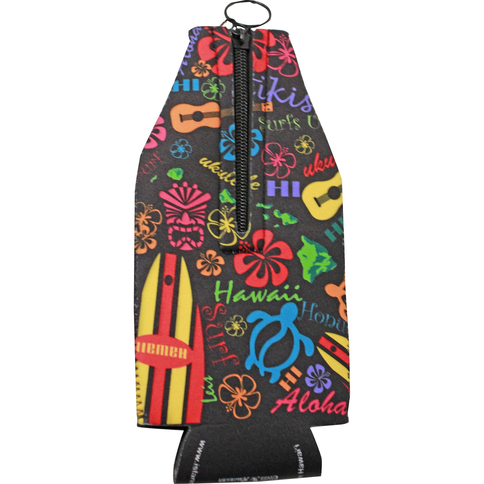 Gotta Be Hawaiian Neoprene Flat Bottle Coolies - Words of Hawaii  (Black) 12 oz