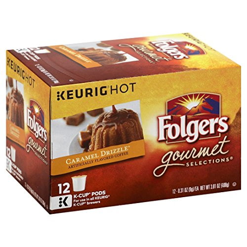 Folgers Caramel Drizzle Ground Coffee Kcup Pods for Keurig Brewers, 12