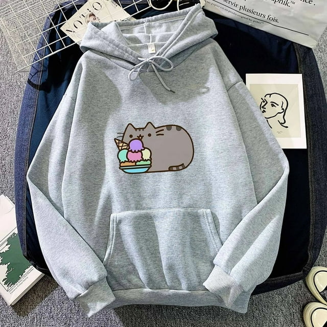 Printed Ice Cream Cat Unisex Hoodie, Couple Matching Streetwear, Cream