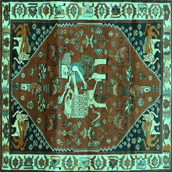 Ahgly Company Indoor Square Animal Turquoise Blue Traditional Area Rugs, 5' Square