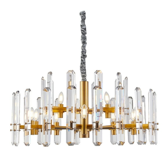 Bethel Two Tier Gold Metal Frame Chandelier With Clear Crystal Plaques