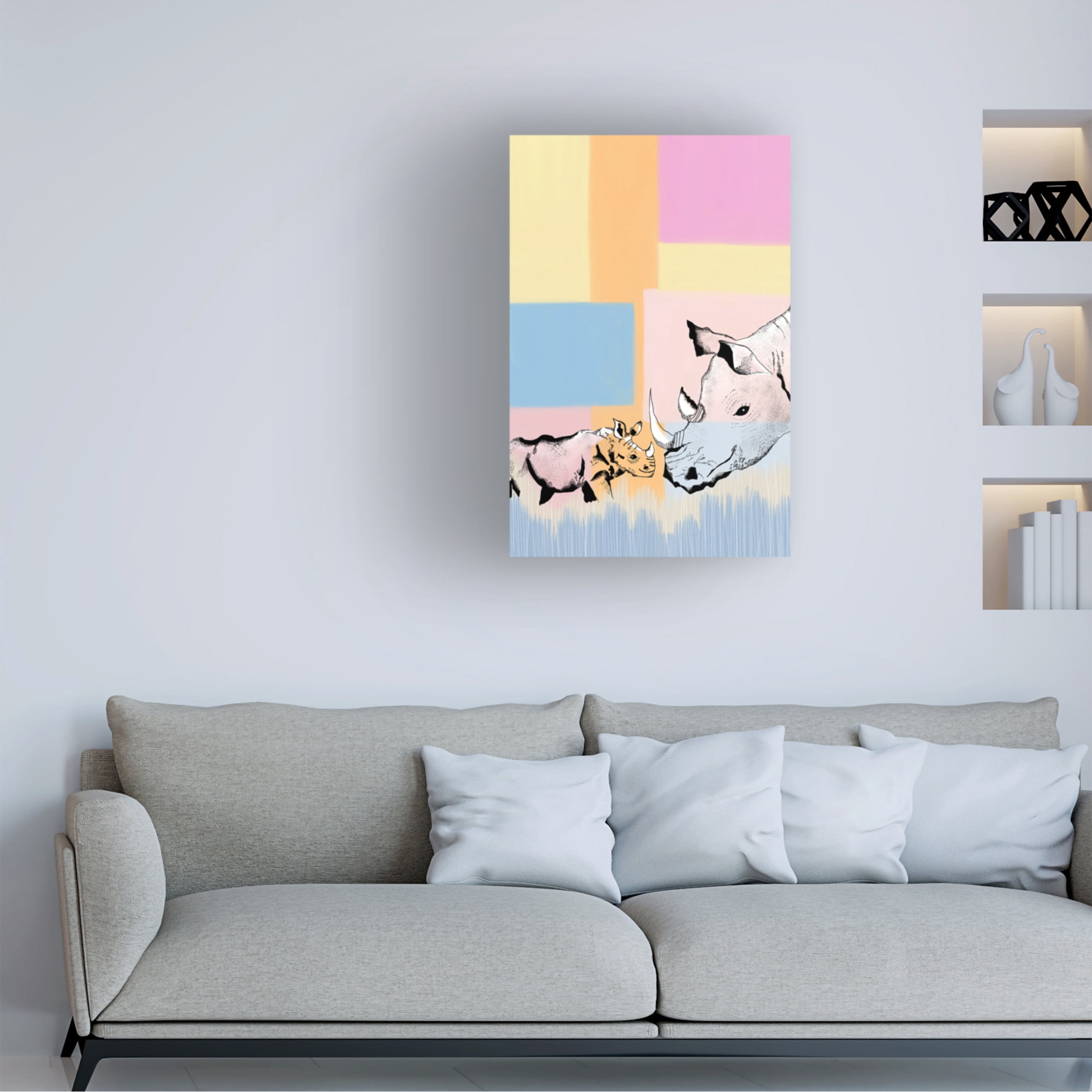 Canvas Wall Art - Meleshnie Govender 'Mama Rhino And Baby' Wall Art for Living Room, Bedroom, or Office D?cor by Trademark Fine Art - 30 x 47 Inches