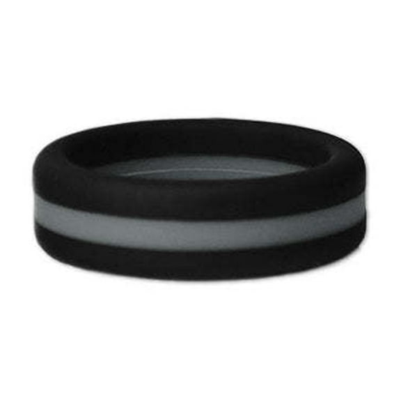Black and Grey Striped Silicone Ring Size 9