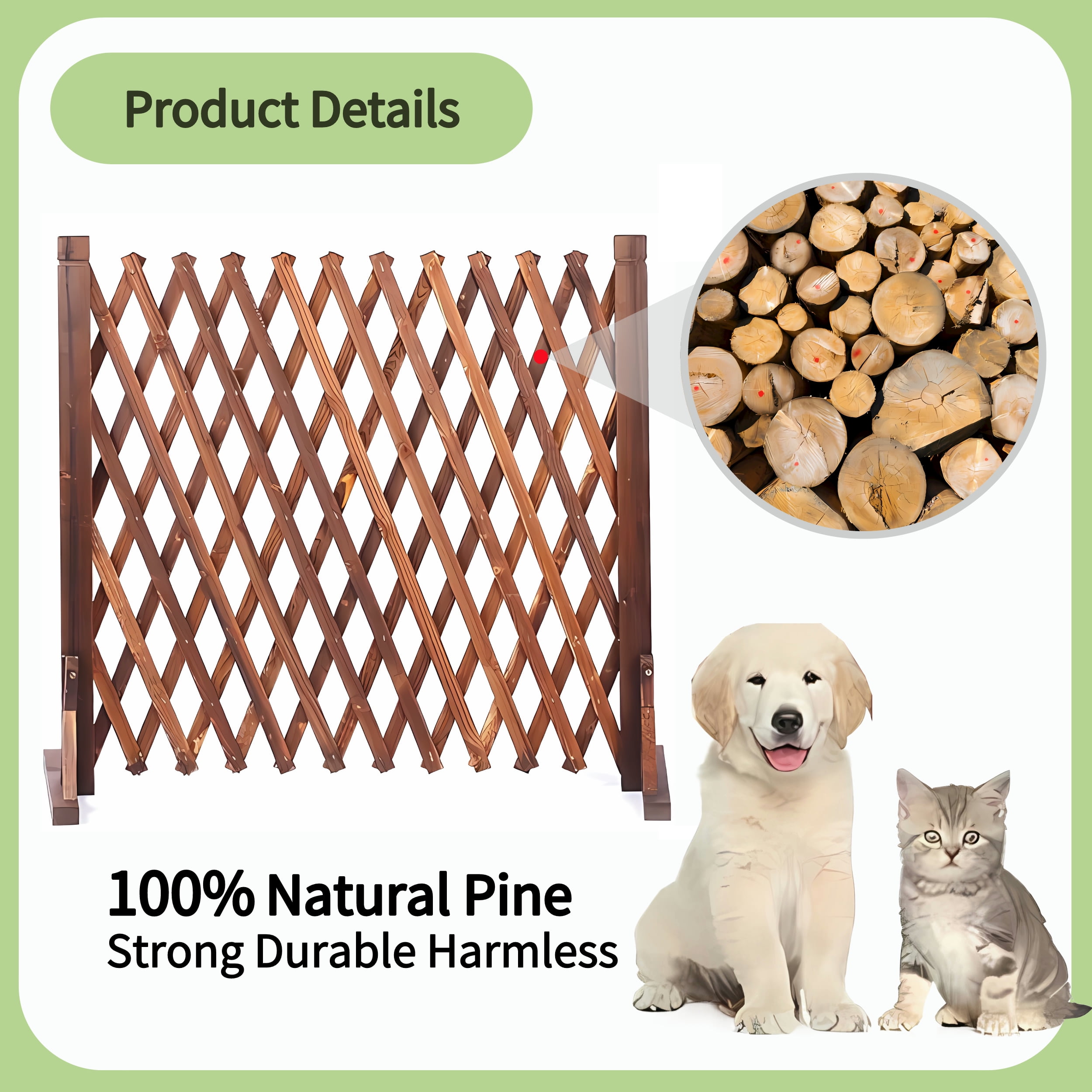 IAJXWI 2 Pack 27.5" x 63" Extendable Instant Wood Fence, Pet Gate Retractable Fences Barrier Section Partition for Home Garden Indoor Outdoor Yard, Dog Gate
