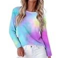 thumbnail image 2 of WHEANG Long Sleeve Shirts For Women Crew Neck Long Sleeve Printed Basic Tee Imitation Cotton Soft Comfy Casual Loose Fit Top 1Pc Purple S-4Xl, 2 of 9