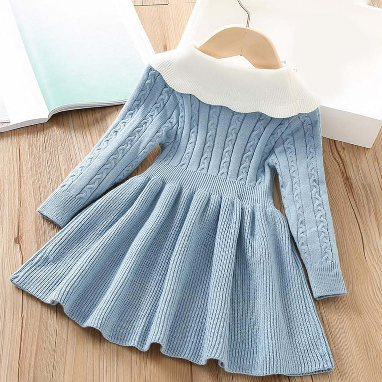 navy blue dress for baby girl Thetops Juniors 1 Year Knit Dress - Acrylic Warm Cable Knit, Princess  Scalloped Collar, Fitted Waist Flared Skirt, Light Blue for Autumn Winter