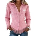 thumbnail image 4 of Women Shirts Trendy, Baberdicy Women's Denim Sweater Shirts Patchwork Long Sleeve Collar Button up Pullover Jean Knit Blouses Casual Fashion Tops , Pink S, 4 of 5