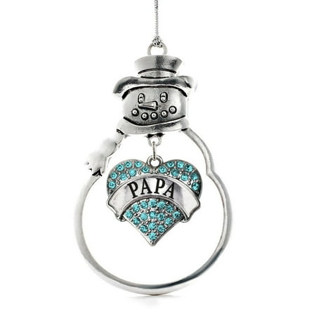 Papa Snowman - Papa Aqua Pave Heart Snowman Holiday Ornament