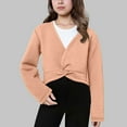 thumbnail image 3 of HAOTAGS Girls Long Sleeve Cardigan, Front Knot Wrap Top Dance Dress Cover Up Orange 12 Years, 3 of 8