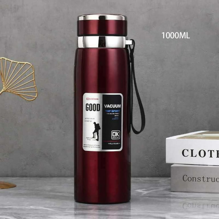 Insulated Stainless Steel Water Bottles Double Walled Thermos Mug Sports Water Bottle for Drinking Coffee Tea Juice, Size: 1000ml, Red