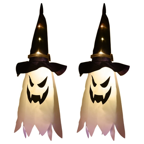 Sywqhk Linterna de sombrero de fantasma de mago brillante con luz intermitente LED de decoración de Halloween (cálida L